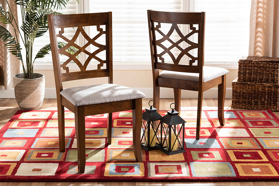 Baxton Studio Mael Modern and Contemporary Grey Fabric Upholstered and Walnut Brown Finished Wood 7-Piece Dining Set | Dining Sets | Modishstore - 4