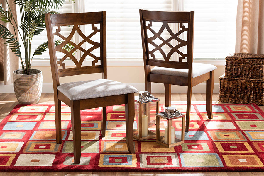 Baxton Studio Mael Modern and Contemporary Grey Fabric Upholstered and Walnut Brown Finished Wood 7-Piece Dining Set | Dining Sets | Modishstore - 5