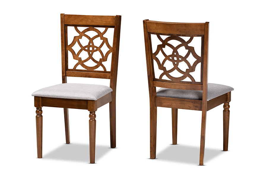Baxton Studio Renaud Modern and Contemporary Grey Fabric Upholstered and Walnut Brown Finished Wood 2-Piece Dining Chair Set | Modishstore | Dining Chairs - 4