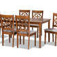 baxton studio renaud modern and contemporary grey fabric upholstered and walnut brown finished wood 7 piece dining set | Modish Furniture Store-2