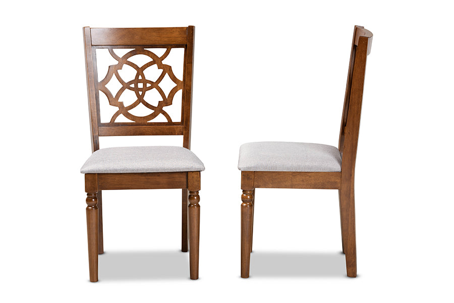 Baxton Studio Renaud Modern and Contemporary Grey Fabric Upholstered and Walnut Brown Finished Wood 2-Piece Dining Chair Set | Modishstore | Dining Chairs - 2