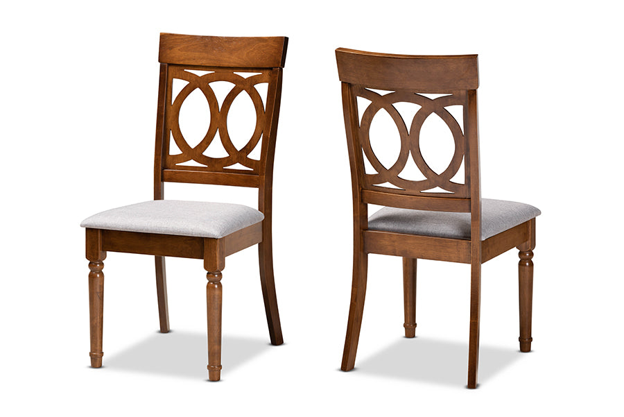 Baxton Studio Lucie Modern and Contemporary Grey Fabric Upholstered and Walnut Brown Finished Wood 2-Piece Dining Chair Set | Modishstore | Dining Chairs - 4