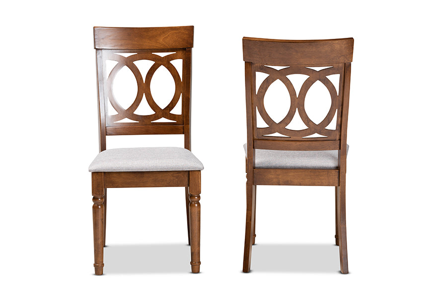 Baxton Studio Lucie Modern and Contemporary Grey Fabric Upholstered and Walnut Brown Finished Wood 2-Piece Dining Chair Set | Modishstore | Dining Chairs - 3