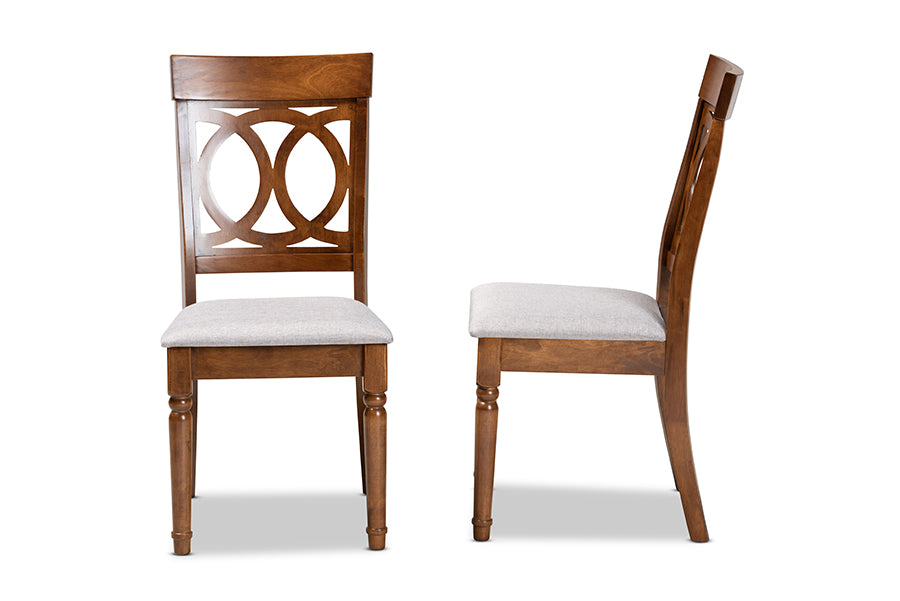 Baxton Studio Lucie Modern and Contemporary Grey Fabric Upholstered and Walnut Brown Finished Wood 2-Piece Dining Chair Set | Modishstore | Dining Chairs - 2