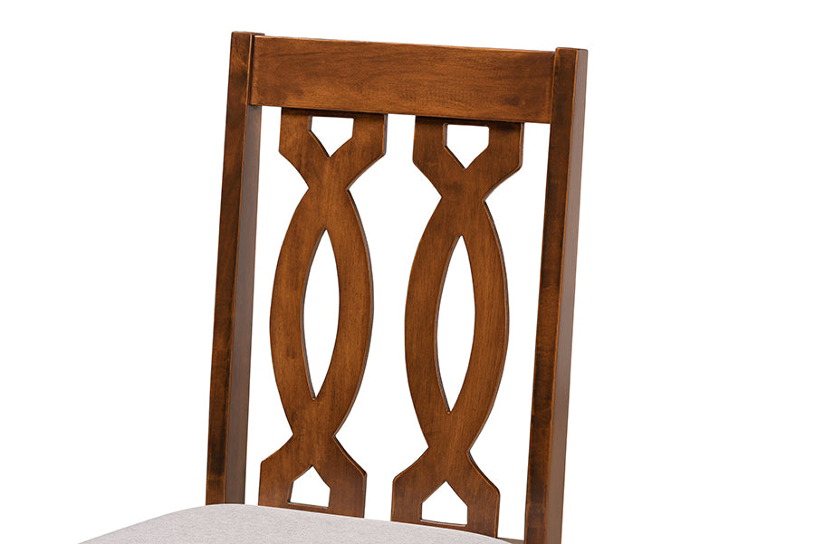 Baxton Studio Callie Modern and Contemporary Grey Fabric Upholstered and Walnut Brown Finished Wood 7-Piece Dining Set | Dining Sets | Modishstore - 7