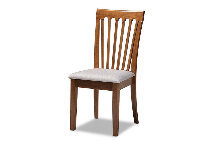 baxton studio lore modern and contemporary grey fabric upholstered and walnut brown finished wood 7 piece dining set | Modish Furniture Store-3