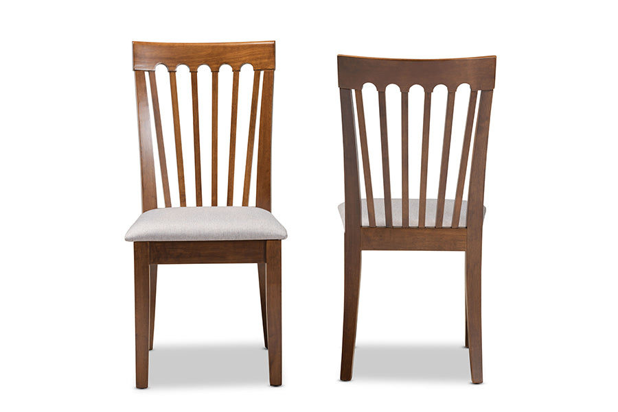 Baxton Studio Minette Modern and Contemporary Grey Fabric Upholstered Walnut Brown Finished Wood 2-Piece Dining Chair Set | Modishstore | Dining Chairs - 3