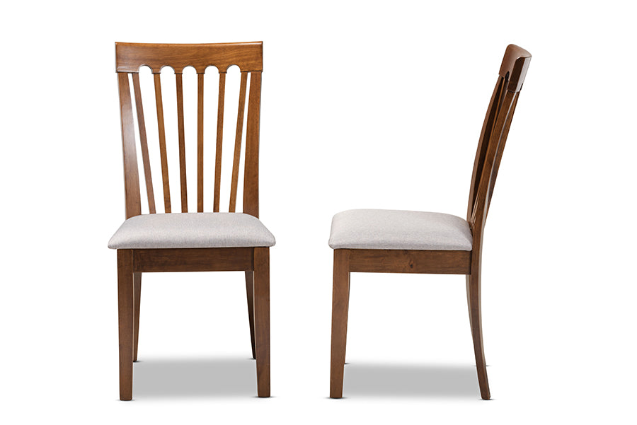 Baxton Studio Minette Modern and Contemporary Grey Fabric Upholstered Walnut Brown Finished Wood 2-Piece Dining Chair Set | Modishstore | Dining Chairs - 2