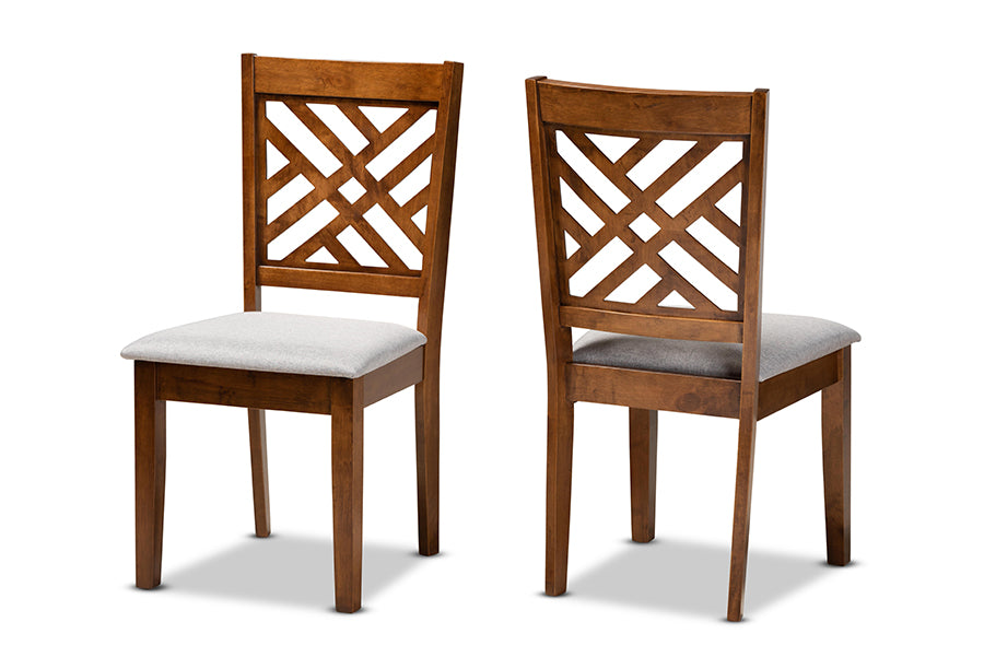 Baxton Studio Caron Modern and Contemporary Grey Fabric Upholstered and Walnut Brown Finished Wood 2-Piece Dining Chair Set | Modishstore | Dining Chairs - 4