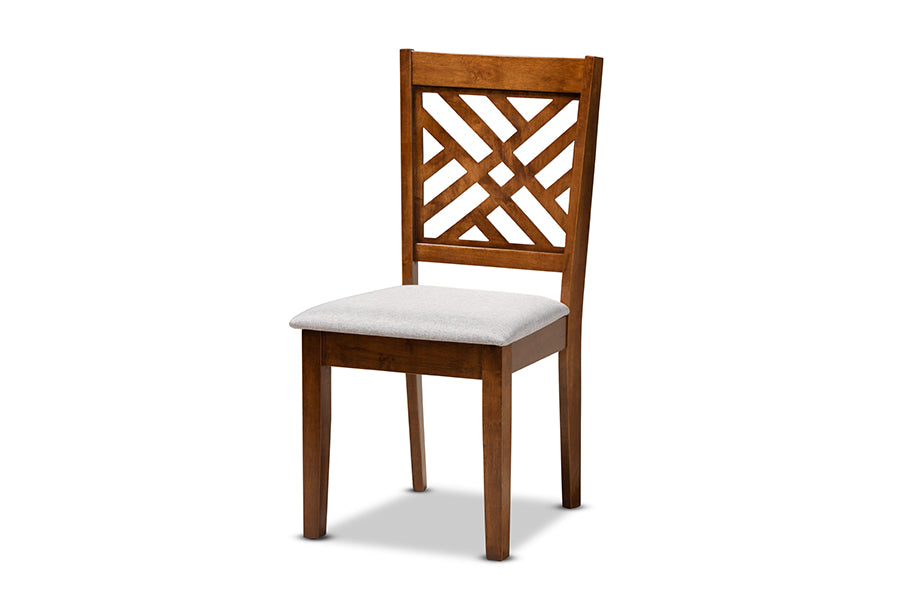 baxton studio caron modern and contemporary grey fabric upholstered and walnut brown finished wood 7 piece dining set | Modish Furniture Store-3
