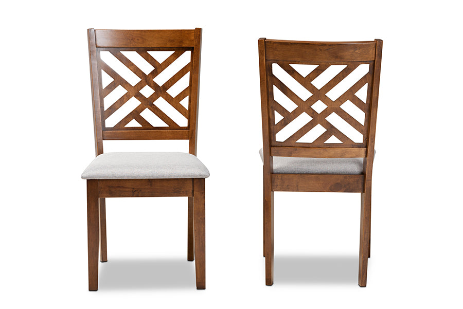 Baxton Studio Caron Modern and Contemporary Grey Fabric Upholstered and Walnut Brown Finished Wood 2-Piece Dining Chair Set | Modishstore | Dining Chairs - 3