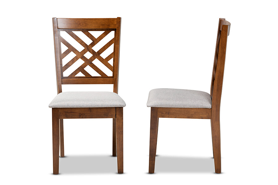 Baxton Studio Caron Modern and Contemporary Grey Fabric Upholstered and Walnut Brown Finished Wood 2-Piece Dining Chair Set | Modishstore | Dining Chairs - 2