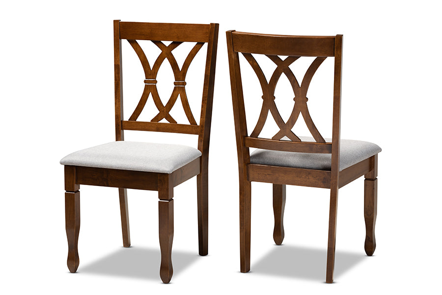 Baxton Studio Augustine Modern and Contemporary Grey Fabric Upholstered and Walnut Brown Finished Wood 2-Piece Dining Chair Set Set | Modishstore | Dining Chairs - 4
