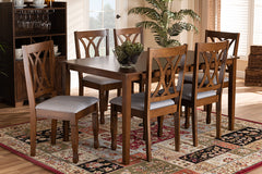 Baxton Studio Augustine Modern and Contemporary Grey Fabric Upholstered and Walnut Brown Finished Wood 7-Piece Dining Set