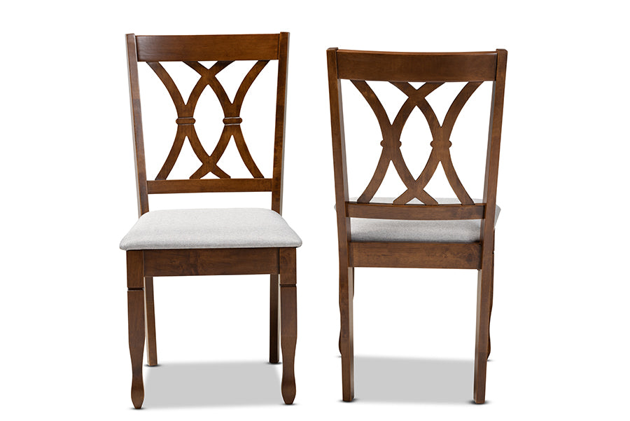 Baxton Studio Augustine Modern and Contemporary Grey Fabric Upholstered and Walnut Brown Finished Wood 2-Piece Dining Chair Set Set | Modishstore | Dining Chairs - 3