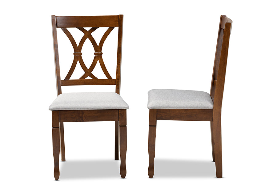 Baxton Studio Augustine Modern and Contemporary Grey Fabric Upholstered and Walnut Brown Finished Wood 2-Piece Dining Chair Set Set | Modishstore | Dining Chairs - 2