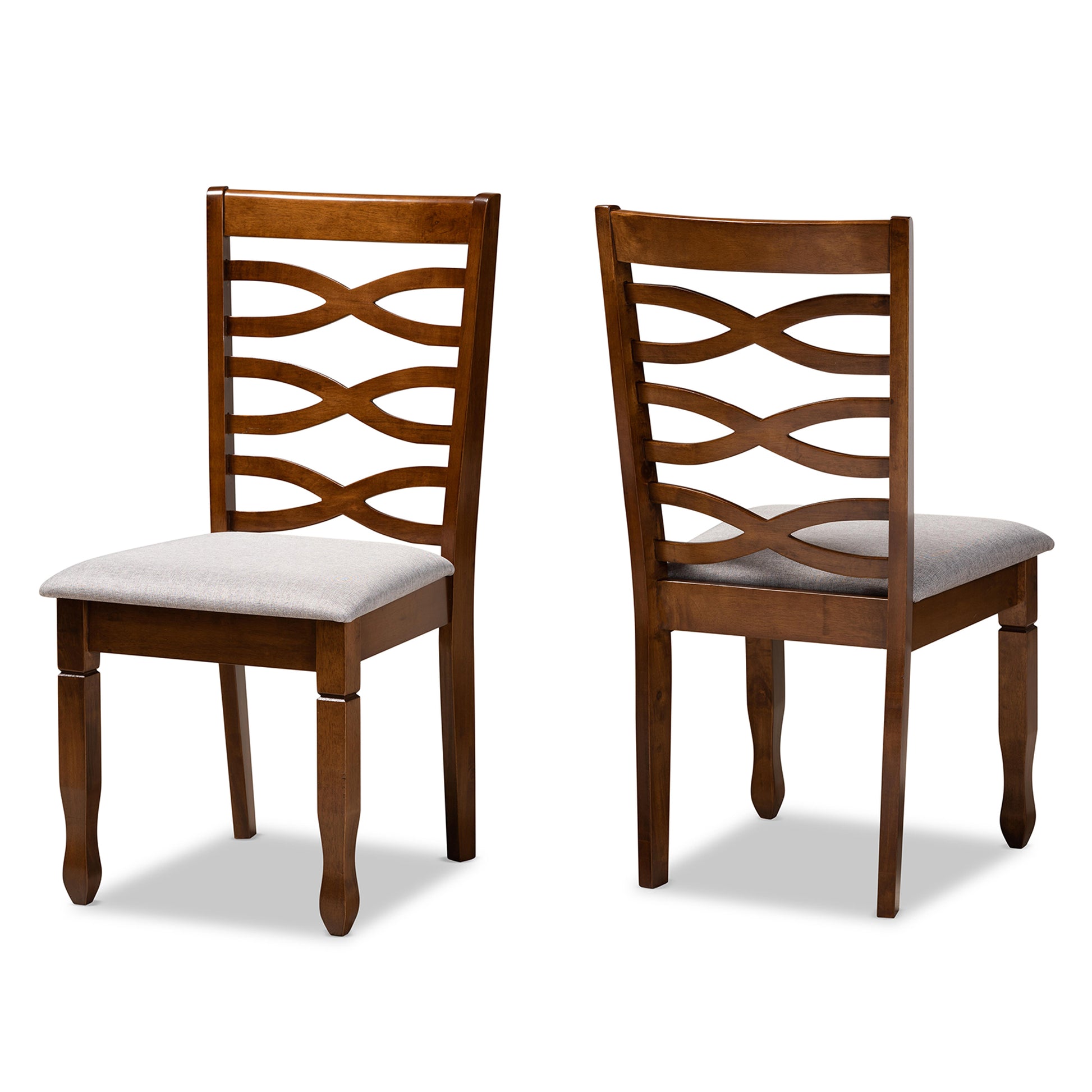 Baxton Studio Lanier Modern and Contemporary Grey Fabric Upholstered and Walnut Brown Finished Wood 2-Piece Dining Chair Set | Dining Chairs | Modishstore