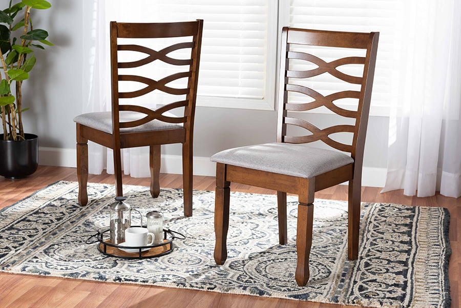 Baxton Studio Lanier Modern and Contemporary Grey Fabric Upholstered and Walnut Brown Finished Wood 2-Piece Dining Chair Set | Dining Chairs | Modishstore - 2