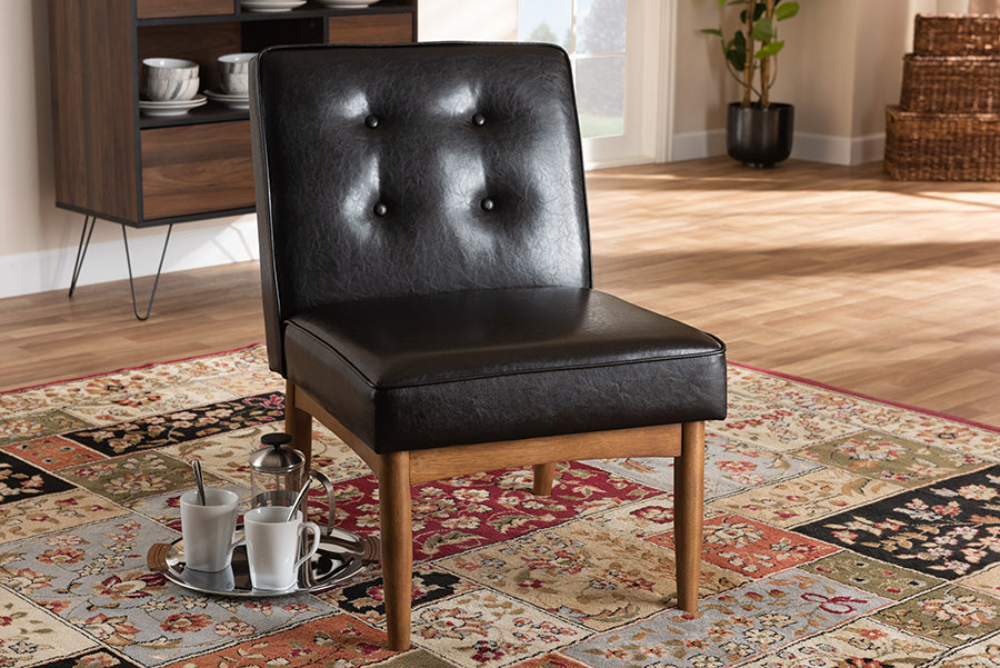 Baxton Studio Arvid Mid-Century Modern Dark Brown Faux Leather Upholstered Wood Dining Chair | Modishstore | Dining Chairs