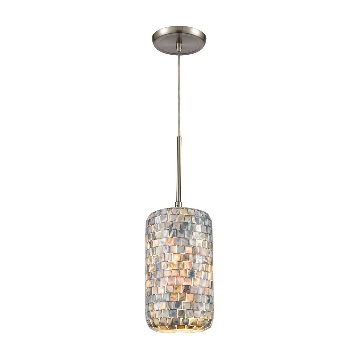 Capri 1-Light Mini Pendant in Satin Nickel with Glass/Gray Capiz Shells ELK Lighting | Pendant Lamp | Modishstore
