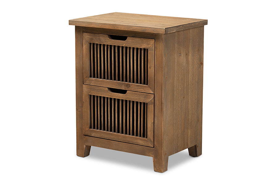 baxton studio clement rustic transitional medium oak finished 2 drawer wood spindle nightstand | Modish Furniture Store-2