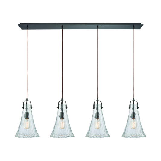 Hand Formed Glass 4-Light Linear Pendant Fixture In Oiled Bronze With Clear Hand-Formed GlassELK Lighting | Pendant Lamps | Modishstore | 10555/4LP