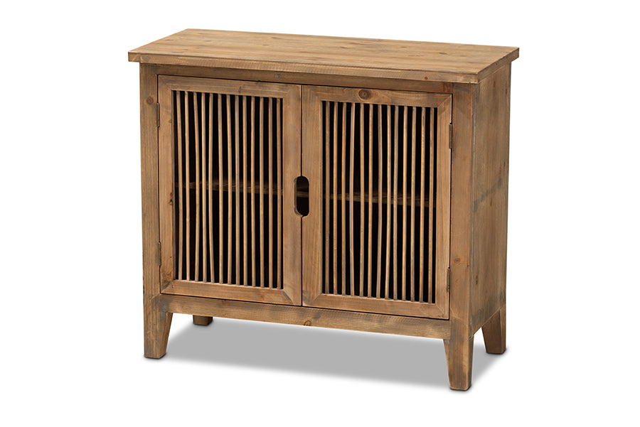 baxton studio clement rustic transitional medium oak finished 2 door wood spindle accent storage cabinet | Modish Furniture Store-2