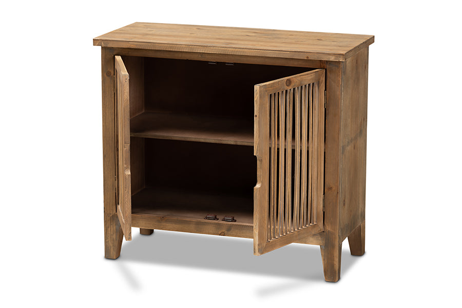 baxton studio clement rustic transitional medium oak finished 2 door wood spindle accent storage cabinet | Modish Furniture Store-3