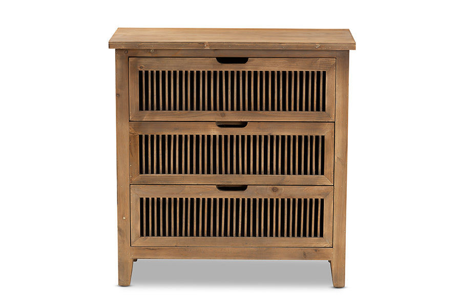 Baxton Studio Clement Rustic Transitional Medium Oak Finished 3-Drawer Wood Spindle Storage Cabinet | Cabinets | Modishstore - 7
