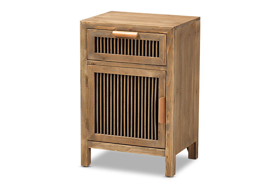 baxton studio clement rustic transitional medium oak finished 1 door and 1 drawer wood spindle nightstand | Modish Furniture Store-2