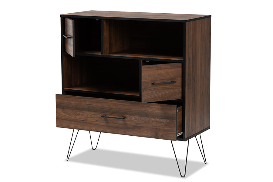 Baxton Studio Charis Modern and Transitional Two-Tone Walnut Brown and Black Finished Wood 1-Drawer Bookcase | Bookcases | Modishstore - 8