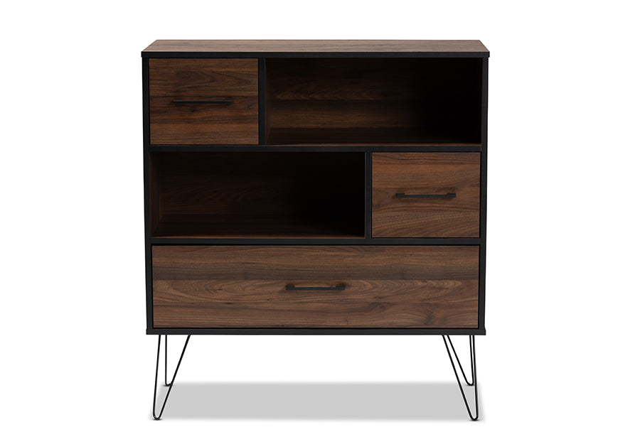 Baxton Studio Charis Modern and Transitional Two-Tone Walnut Brown and Black Finished Wood 1-Drawer Bookcase | Bookcases | Modishstore - 7
