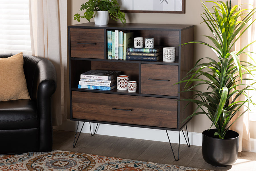Baxton Studio Charis Modern and Transitional Two-Tone Walnut Brown and Black Finished Wood 1-Drawer Bookcase | Bookcases | Modishstore - 2