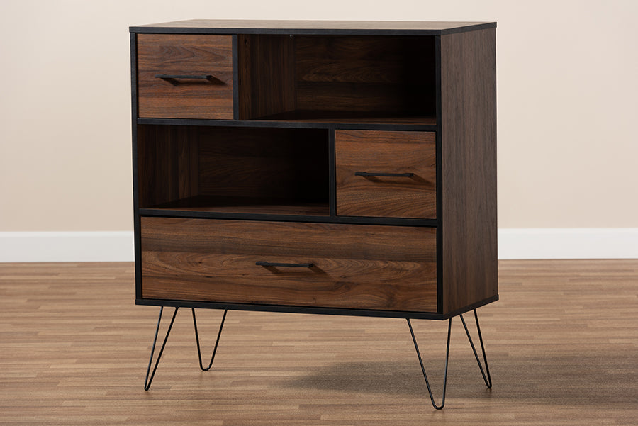 Baxton Studio Charis Modern and Transitional Two-Tone Walnut Brown and Black Finished Wood 1-Drawer Bookcase | Bookcases | Modishstore - 3