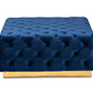 baxton studio verene glam and luxe royal blue velvet fabric upholstered gold finished square cocktail ottoman | Modish Furniture Store-3