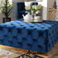 Baxton Studio Verene Glam and Luxe Royal Blue Velvet Fabric Upholstered Gold Finished Square Cocktail Ottoman | Modishstore | Ottomans