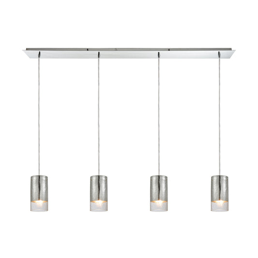 Tallula 4-Light Linear Pendant Fixture in Chrome with Chrome-plated and Clear Crackle Glass ELK Lighting | Pendant Lamps | Modishstore