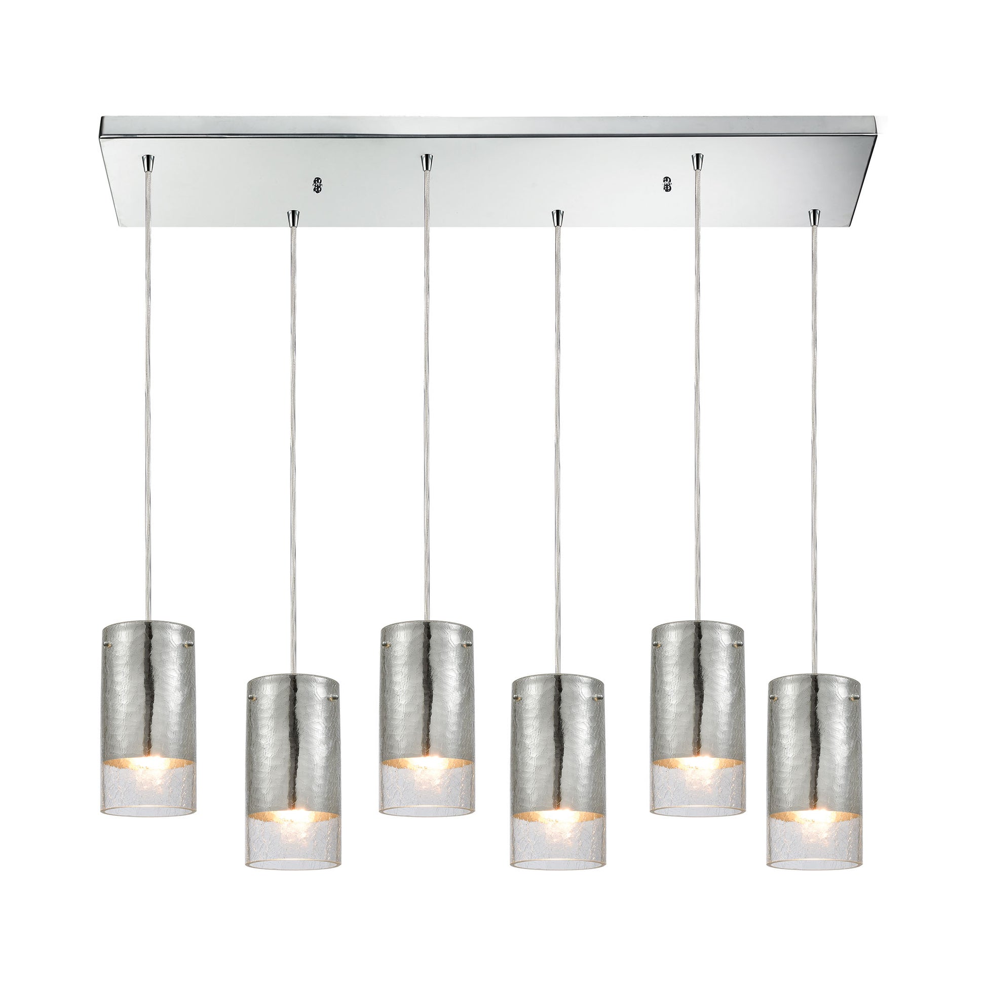 Tallula 6-Light Rectangular Pendant Fixture in Chrome with Chrome-plated and Clear Crackle Glass ELK Lighting | Pendant Lamps | Modishstore