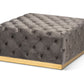 baxton studio verene glam and luxe grey velvet fabric upholstered gold finished square cocktail ottoman | Modish Furniture Store-2