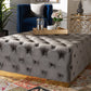 Baxton Studio Verene Glam and Luxe Grey Velvet Fabric Upholstered Gold Finished Square Cocktail Ottoman | Modishstore | Ottomans