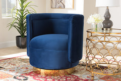 Baxton Studio Saffi Glam and Luxe Royal Blue Velvet Fabric Upholstered Gold Finished Swivel Accent Chair