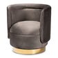baxton studio saffi glam and luxe grey velvet fabric upholstered gold finished swivel accent chair | Modish Furniture Store-2