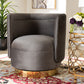 Baxton Studio Saffi Glam and Luxe Grey Velvet Fabric Upholstered Gold Finished Swivel Accent Chair | Modishstore | Accent Chairs