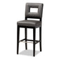 baxton studio faustino modern and contemporary grey faux leather upholstered black finished wood bar stool | Modish Furniture Store-2