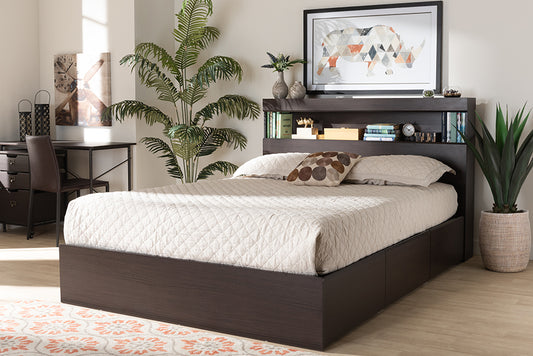 Baxton Studio Blaine Modern and Contemporary Dark Brown Finished Wood Queen Size 6-Drawer Platform Storage Bed | Modishstore | Beds