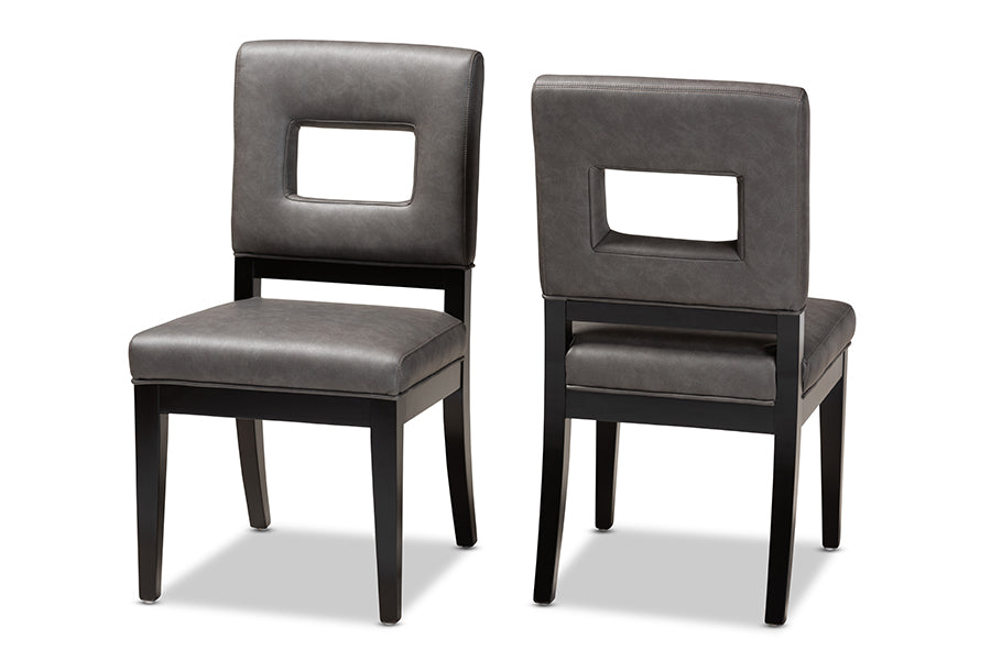 Baxton Studio Faustino Modern and Contemporary Grey Faux Leather Upholstered Black Finished Wood 2-Piece Dining Chair Set | Modishstore | Dining Chairs - 4