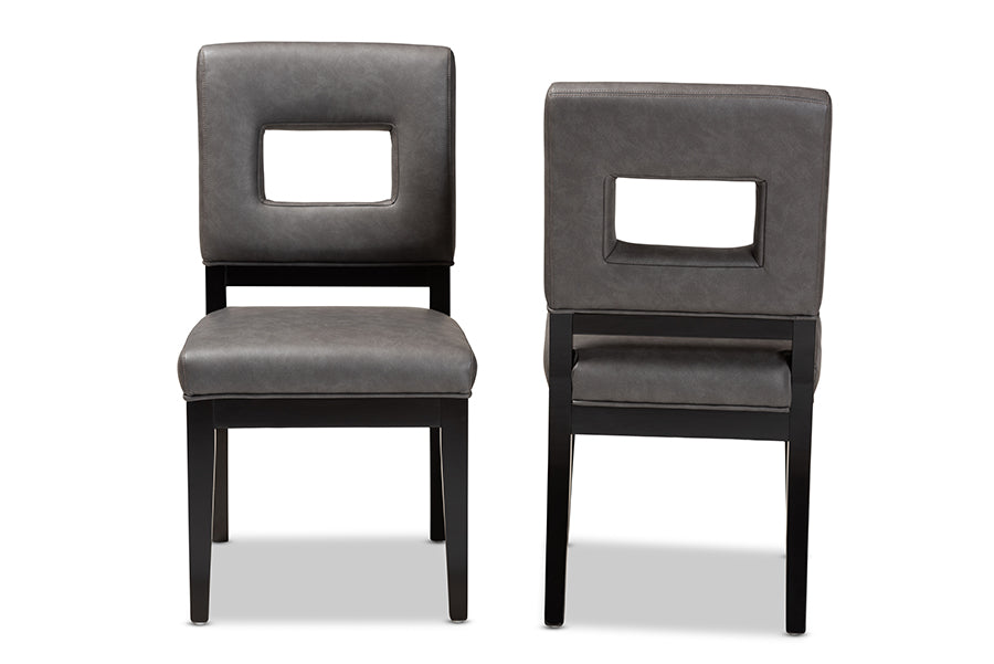 Baxton Studio Faustino Modern and Contemporary Grey Faux Leather Upholstered Black Finished Wood 2-Piece Dining Chair Set | Modishstore | Dining Chairs - 3