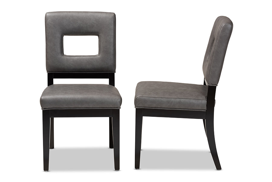 Baxton Studio Faustino Modern and Contemporary Grey Faux Leather Upholstered Black Finished Wood 2-Piece Dining Chair Set | Modishstore | Dining Chairs - 2