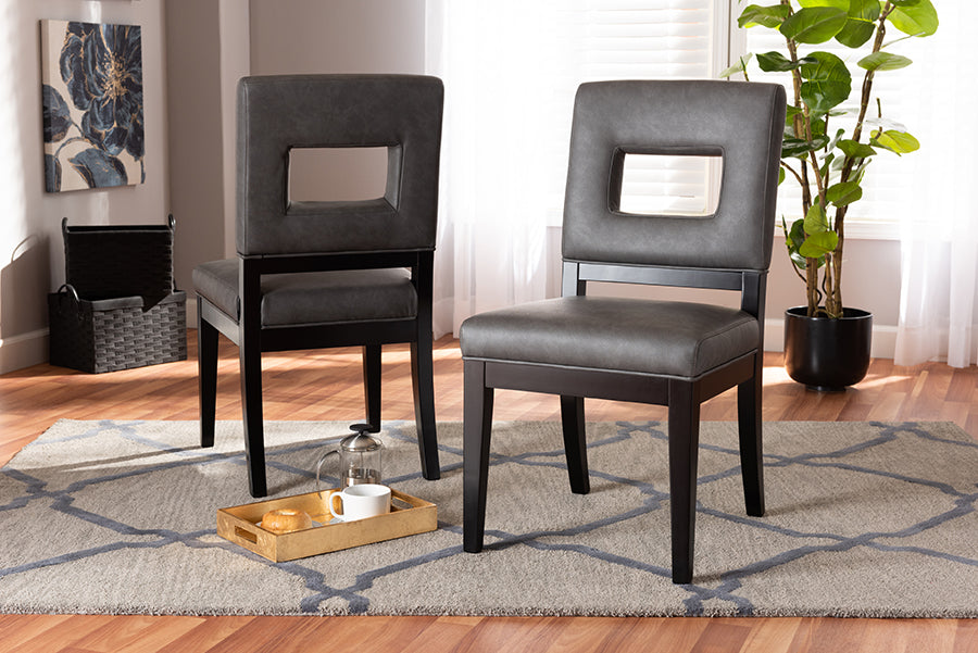 Baxton Studio Faustino Modern and Contemporary Grey Faux Leather Upholstered Black Finished Wood 2-Piece Dining Chair Set | Modishstore | Dining Chairs