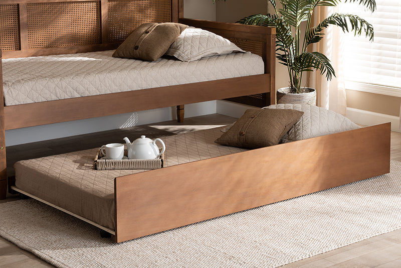 Baxton Studio Toveli Modern and Contemporary Ash Walnut Finished Twin Size Trundle Bed | Modishstore | Beds